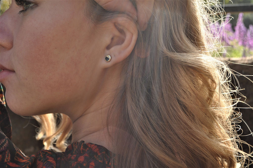 Black Jade, Gemstone Inlay Stud Earrings "Holliday" | Narrow-Gauge Designs