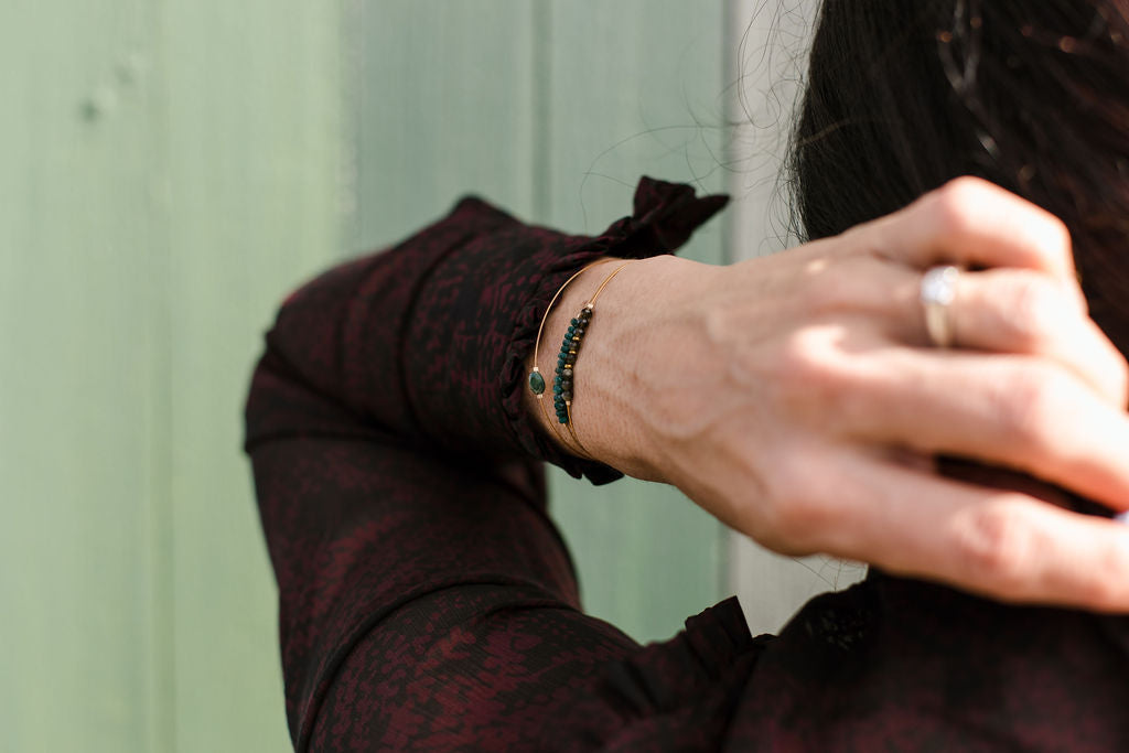 Emerald, Obsidian Gemstone Minimalist Bracelets | Narrow-Gauge Designs