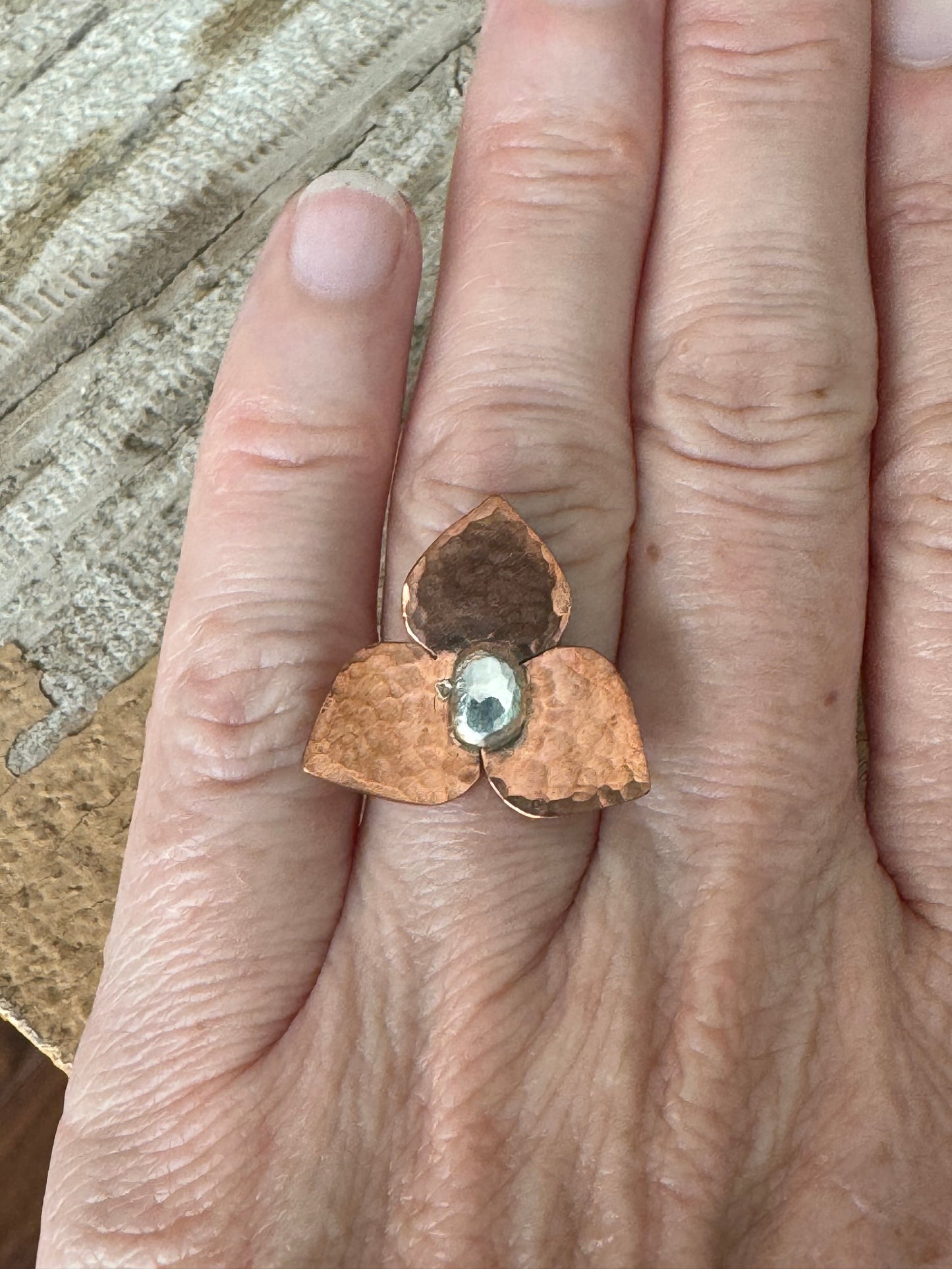“Marion” Handmade Copper and Sterling Silver Floret Statement Ring with Custom Band