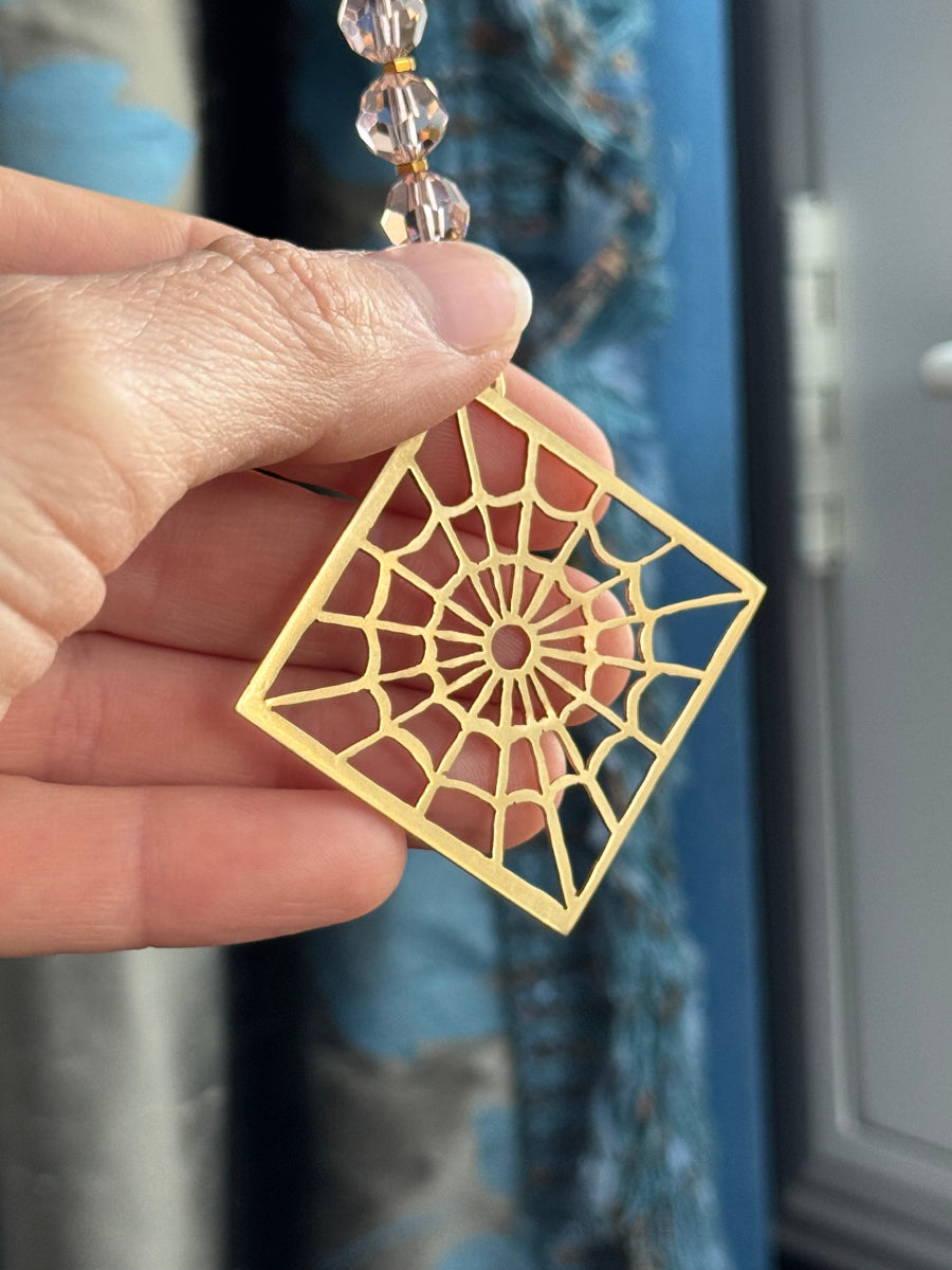 Victorian Cobweb Brass Suncatcher | Handmade with Vintage Crystals