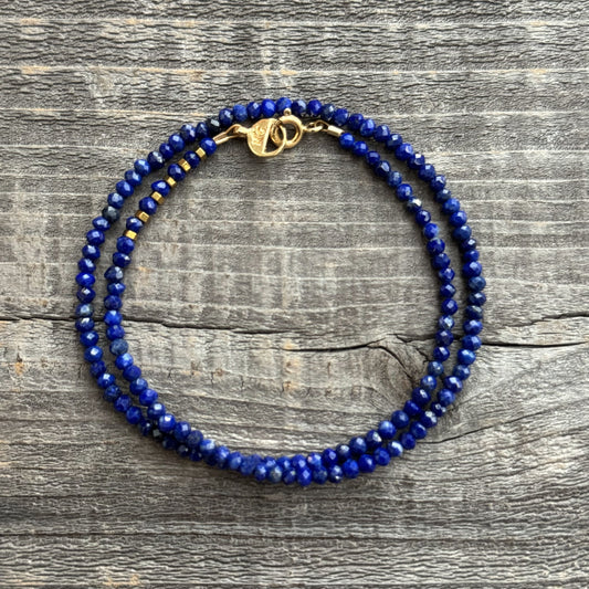 Blue Lapis and Hematite Beaded Gemstone Wrap Bracelet | Handcrafted | Handmade Jewelry