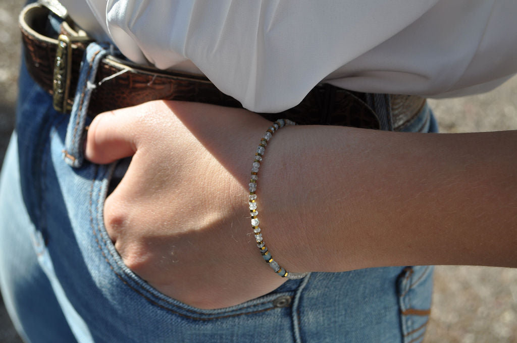 "Amador City" Aquamarine, Hematite Beaded Gemstone Bracelet | Narrow-Gauge Designs