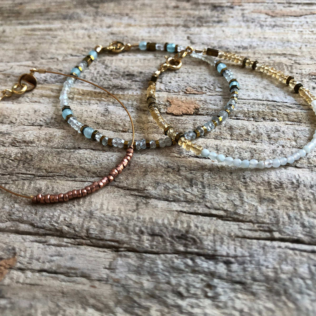 Aquamarine, Citrine, Amazonite and Copper Gemstone Minimalist Bracelets | Narrow-Gauge Designs