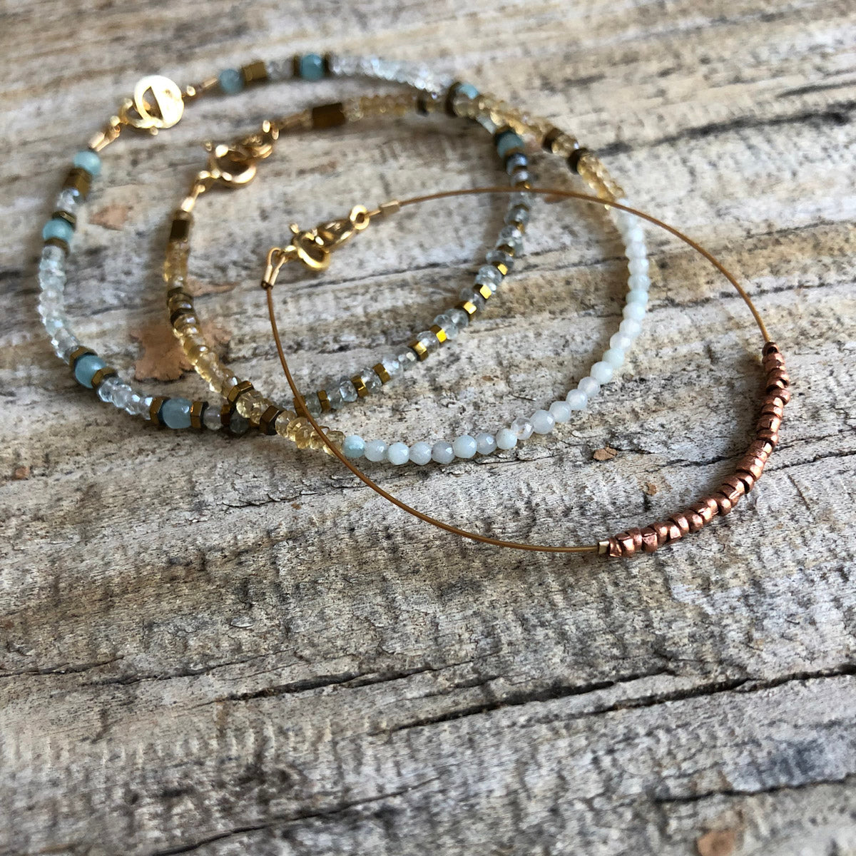Aquamarine, Citrine, Amazonite and Copper Gemstone Minimalist Bracelets | Narrow-Gauge Designs
