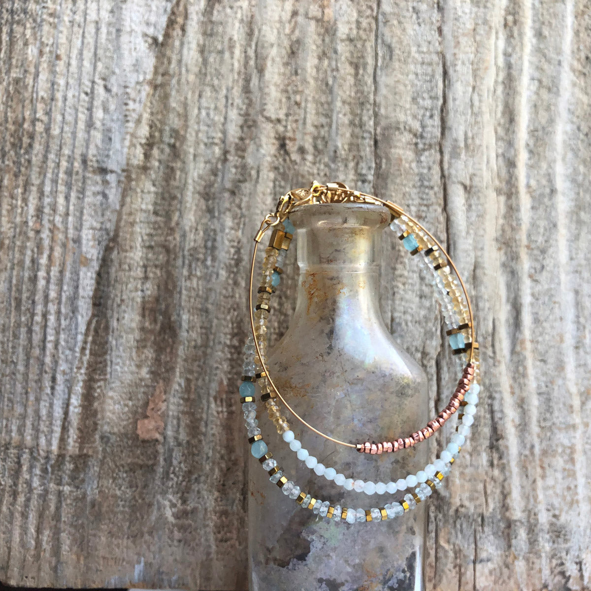 Aquamarine, Citrine, Amazonite and Copper Gemstone Minimalist Bracelets | Narrow-Gauge Designs