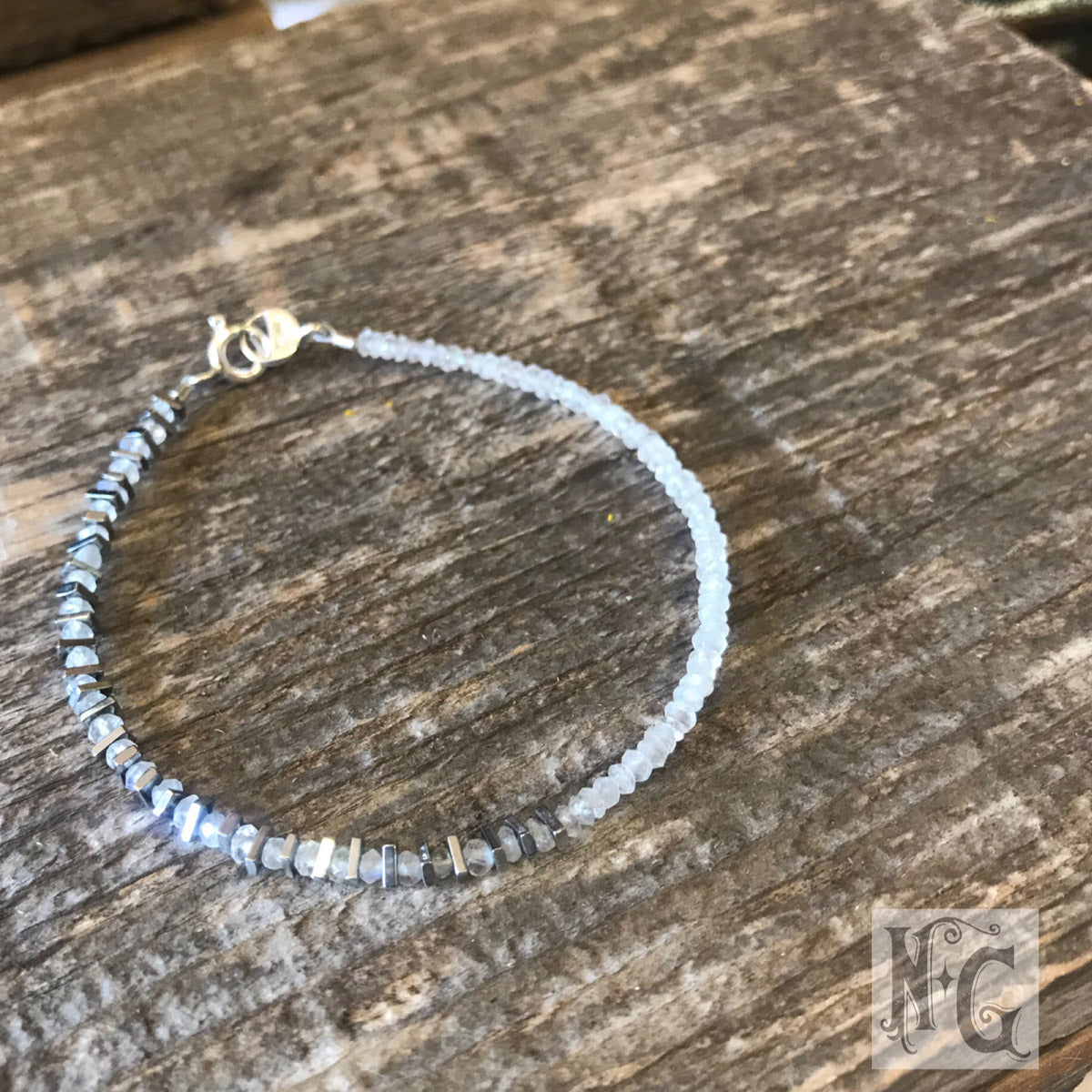 Moonstone and Hematite Sterling Silver Beaded Bracelet | Narrow-Gauge Designs