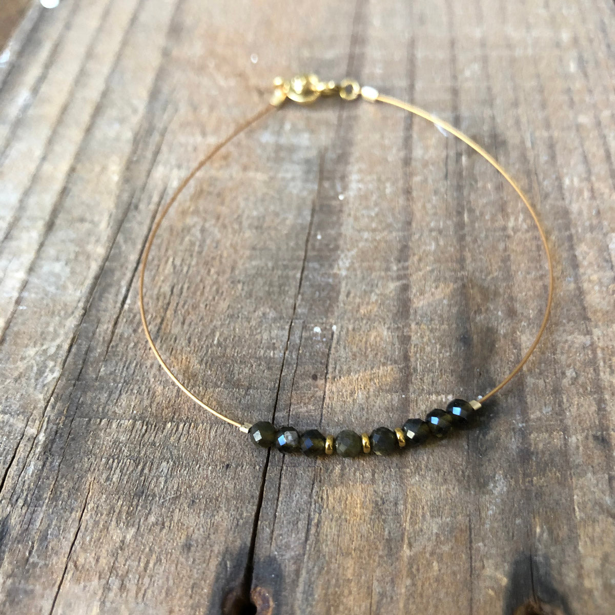 Golden Obsidian Beaded Gemstone Minimalist Bracelet | Narrow-Gauge Designs