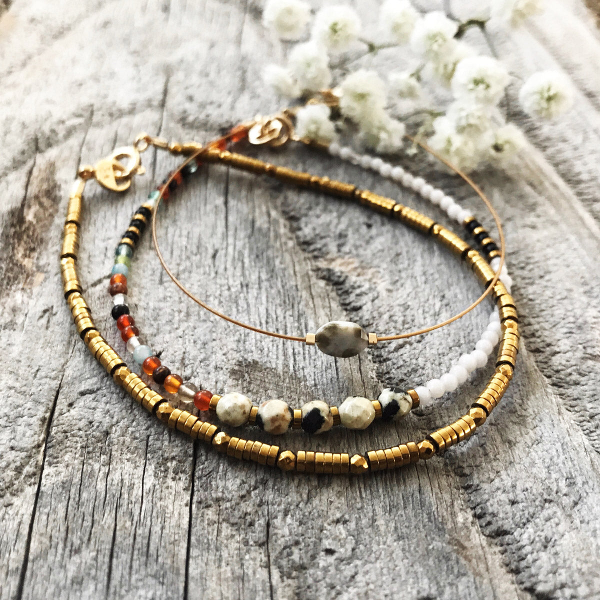 Hematite, Agate, Jasper Beaded Gemstone Bracelets | Narrow-Gauge Designs