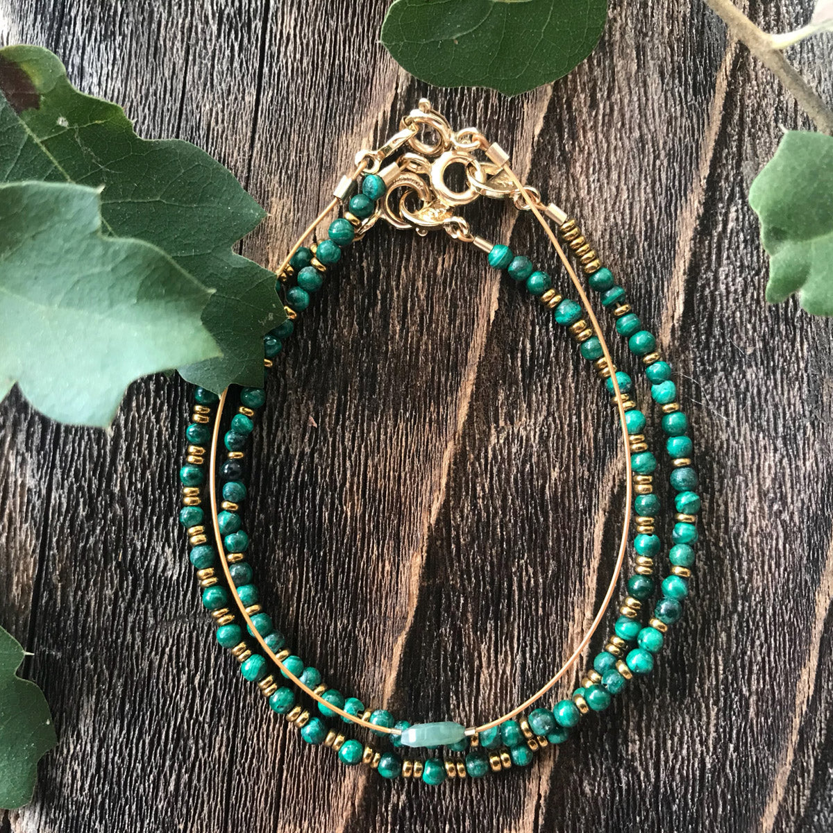 Malachite, Hematite, Ocean Jasper Beaded Gemstone Stacking Bracelets | Narrow-Gauge Designs