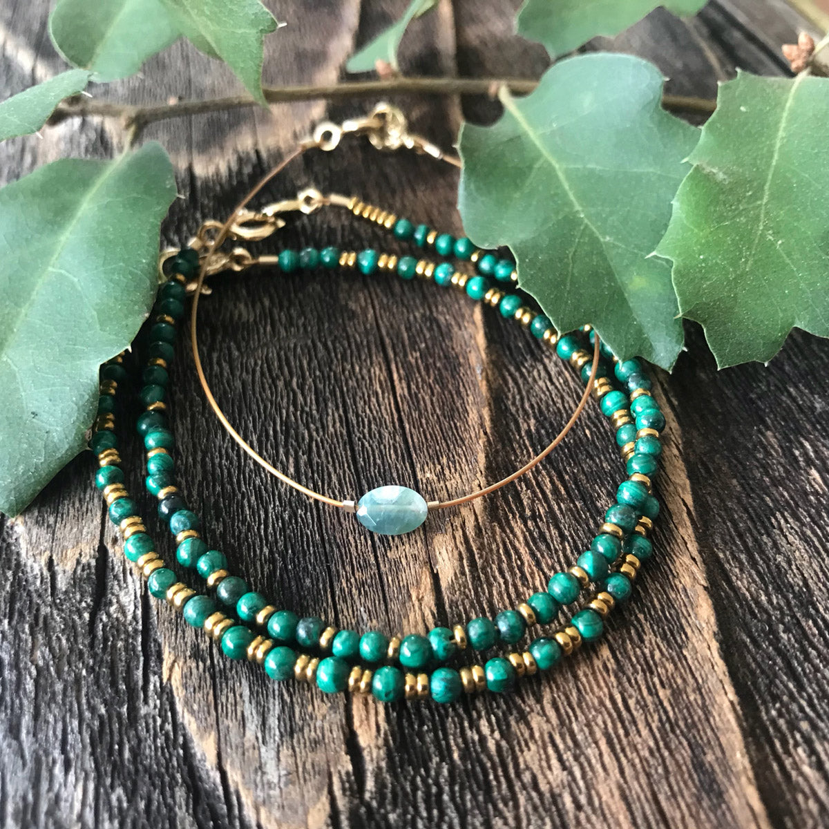 Malachite, Hematite, Ocean Jasper Beaded Gemstone Stacking Bracelets | Narrow-Gauge Designs