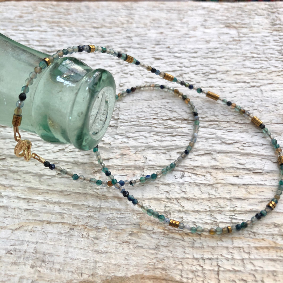 Agate, Hematite, Beaded Gemstone Choker Necklace | Narrow-Gauge Designs