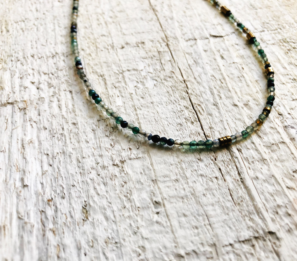 Agate, Hematite, Beaded Gemstone Choker Necklace | Narrow-Gauge Designs