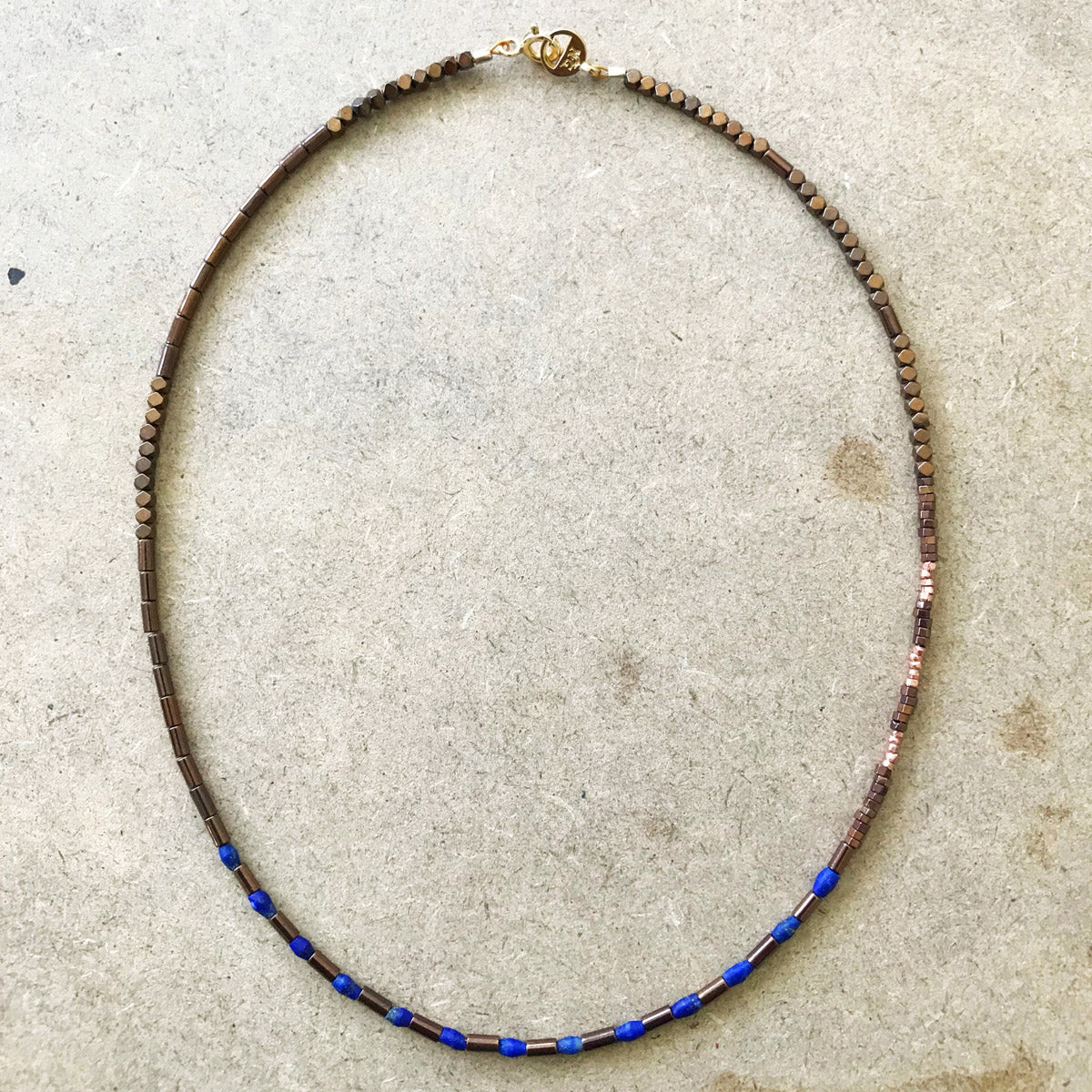 Copper, Lapis, Hematite, Handmade Beaded Wrap Bracelet "Fiddletown" | Narrow-Gauge Designs