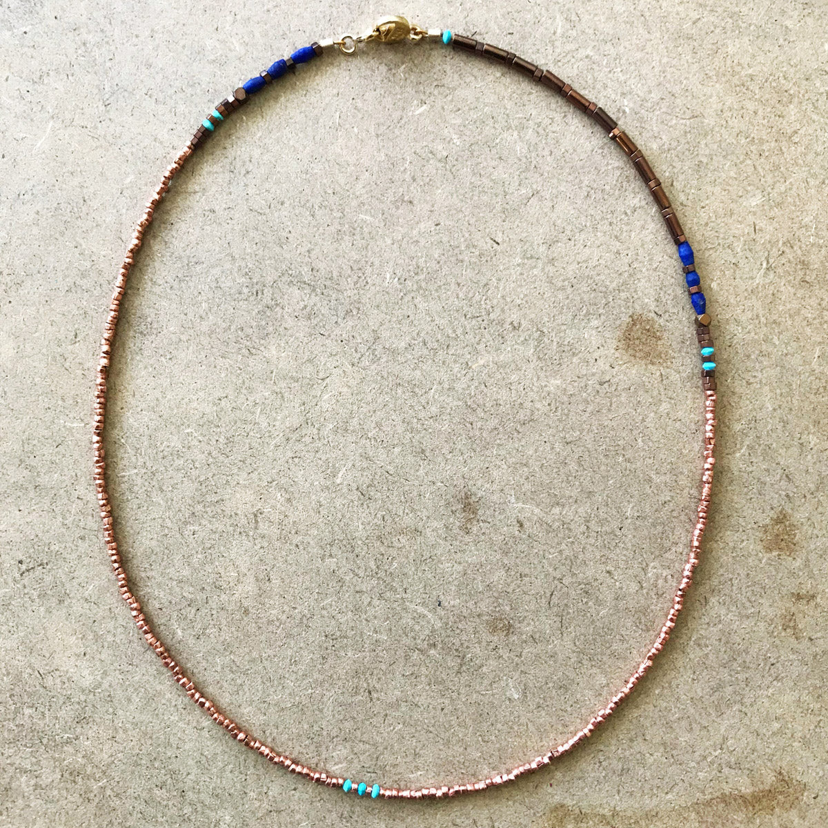 Hematite, Copper, Lapis, Turquoise, Handmade Beaded Wrap Bracelet "Fiddletown" | Narrow-Gauge Designs
