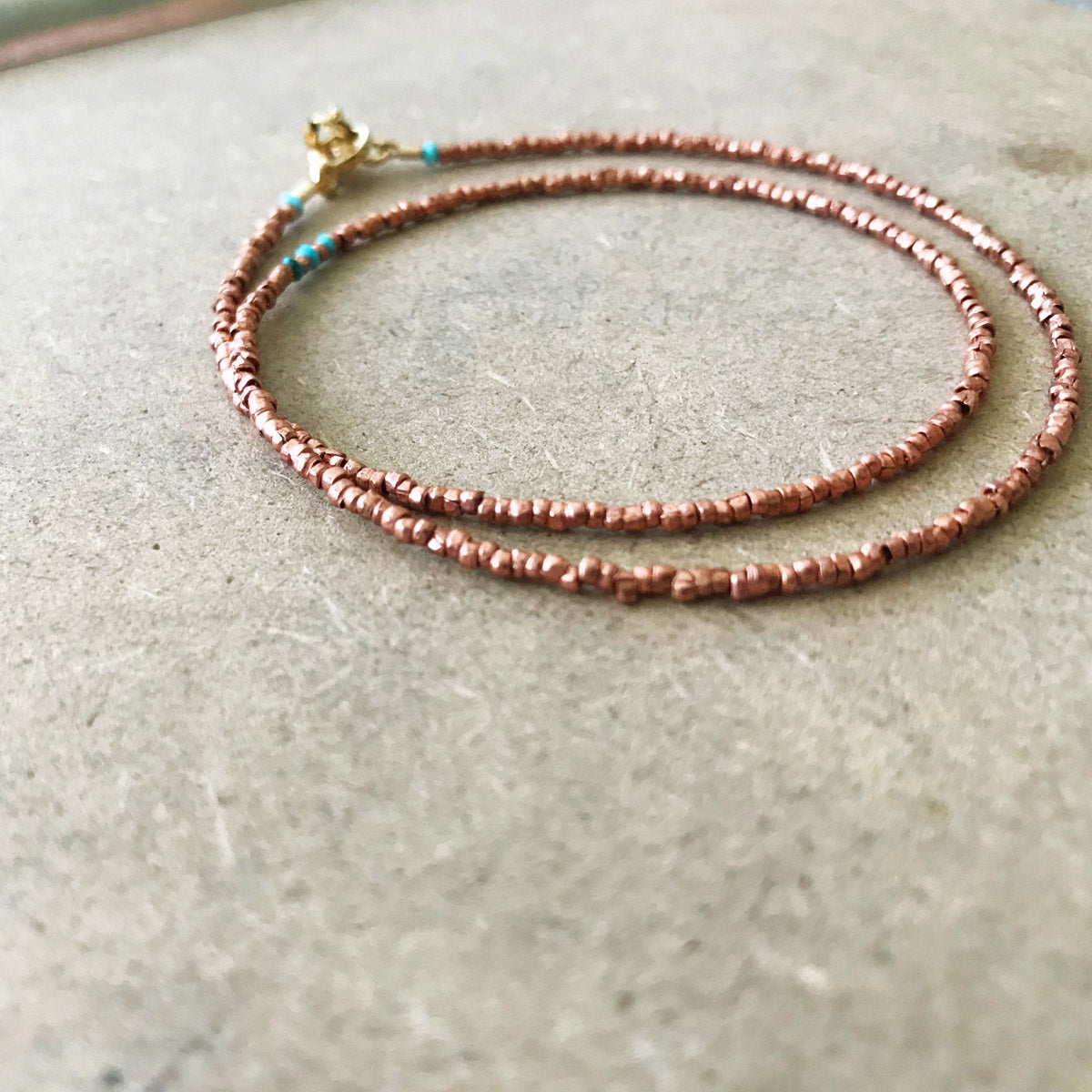 Copper & Turquoise Beaded Wrap Bracelet "Fiddletown" | Narrow-Gauge Designs