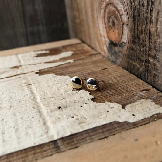 Black Jade, Gemstone Inlay Stud Earrings "Holliday" | Narrow-Gauge Designs