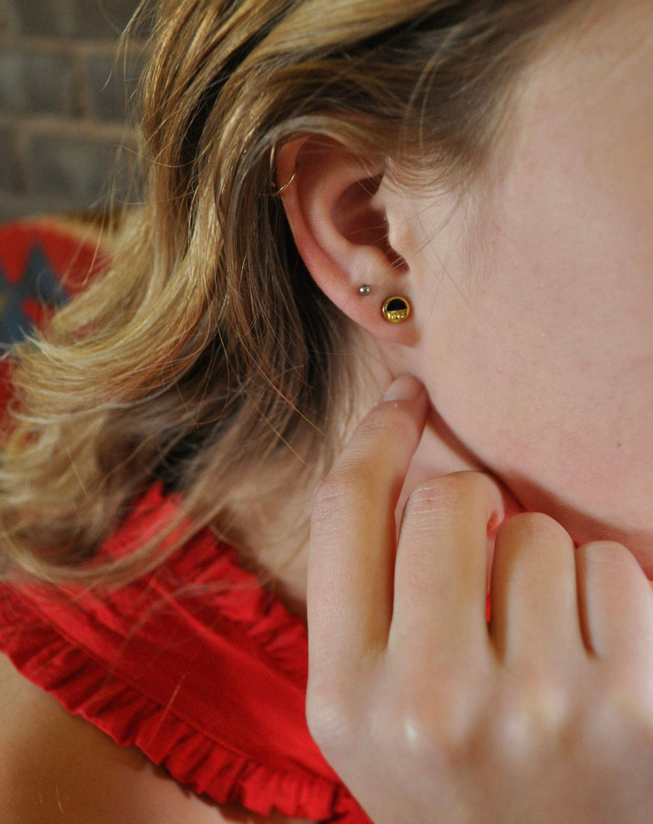 Black Jade, Gemstone Inlay Stud Earrings "Holliday" | Narrow-Gauge Designs