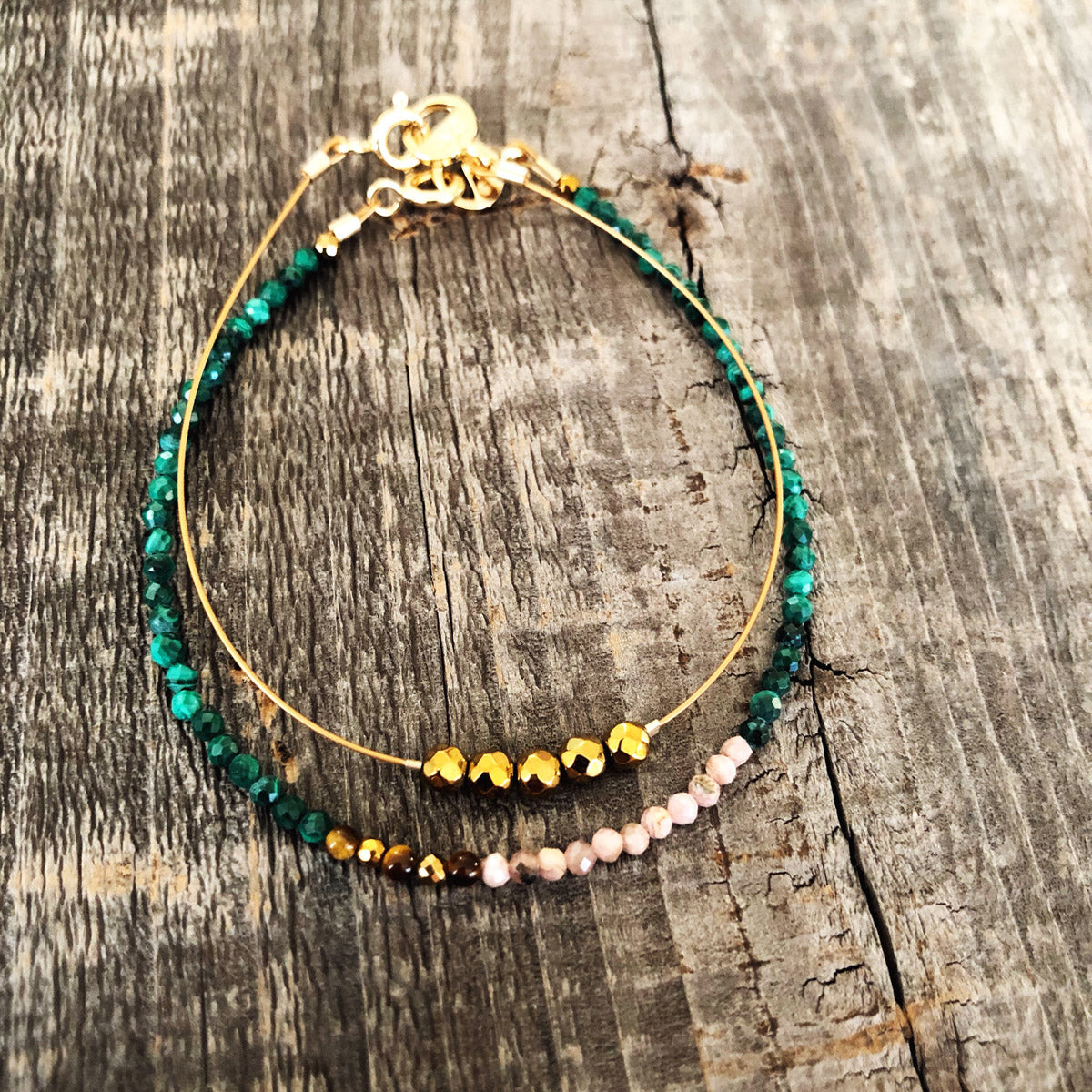 Hematite, Malachite, Tiger Eye, Rodochrosite, Handmade Gemstone Beaded Bracelets "Julian" | Narrow-Gauge Designs