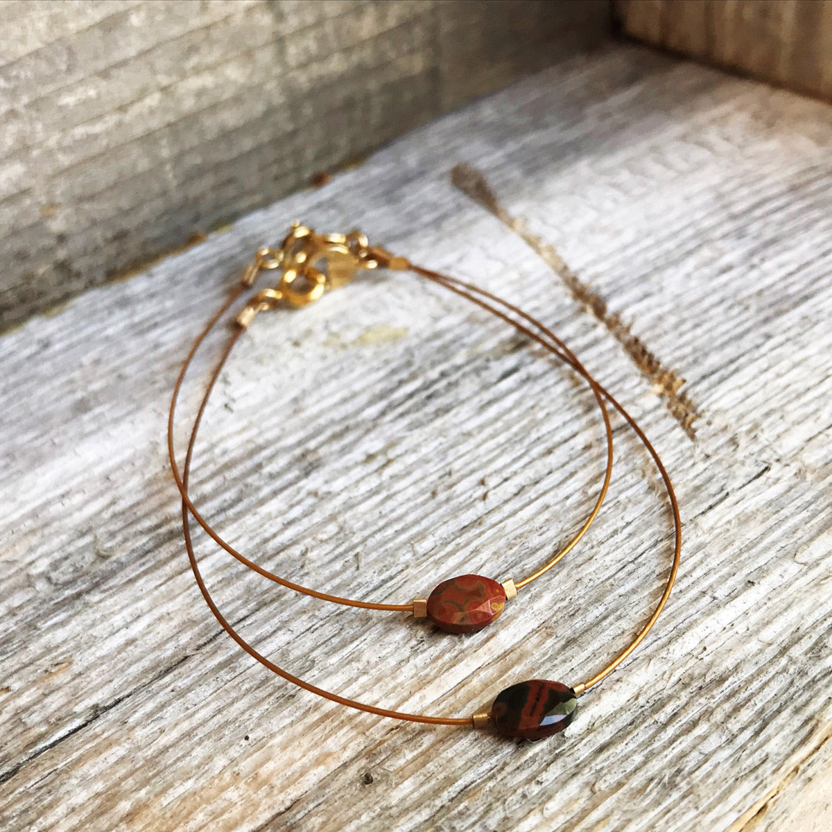 Ocean Jasper, Handmade Gemstone Beaded Minimalist Bracelet | Narrow-Gauge Designs