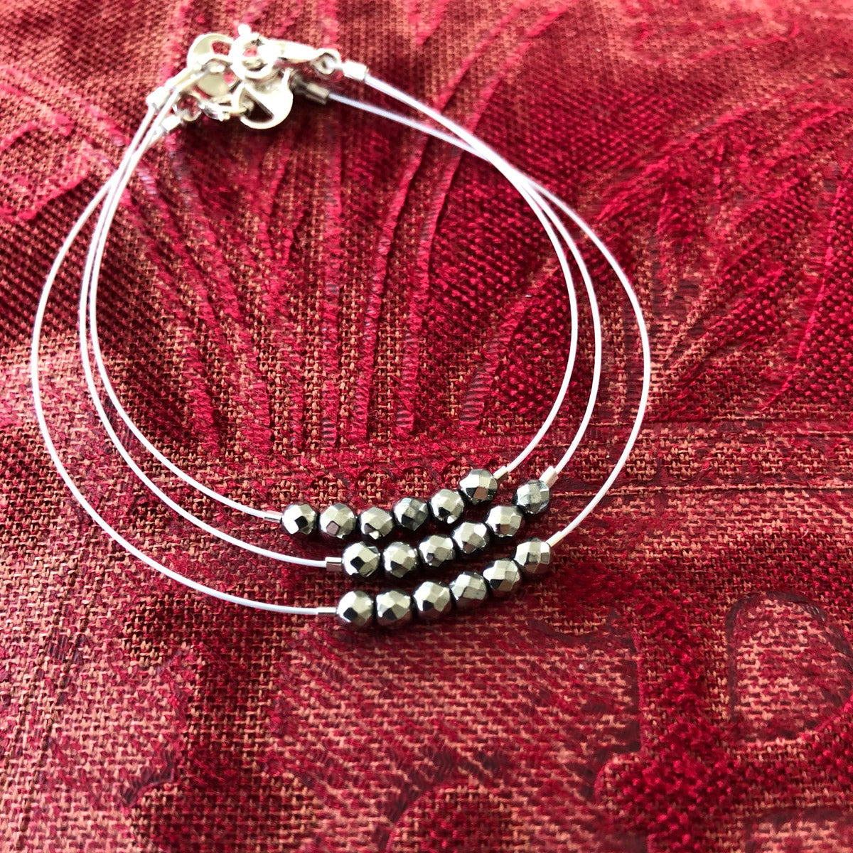 Hematite, Handmade Gemstone Beaded Minimalist Bracelet "Knights Ferry" | Narrow-Gauge Designs
