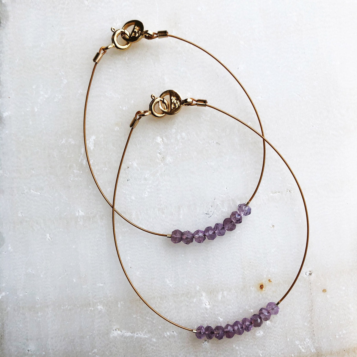 Amethyst, Handmade Gemstone Beaded Minimalist Bracelet "Lowell" | Narrow-Gauge Designs