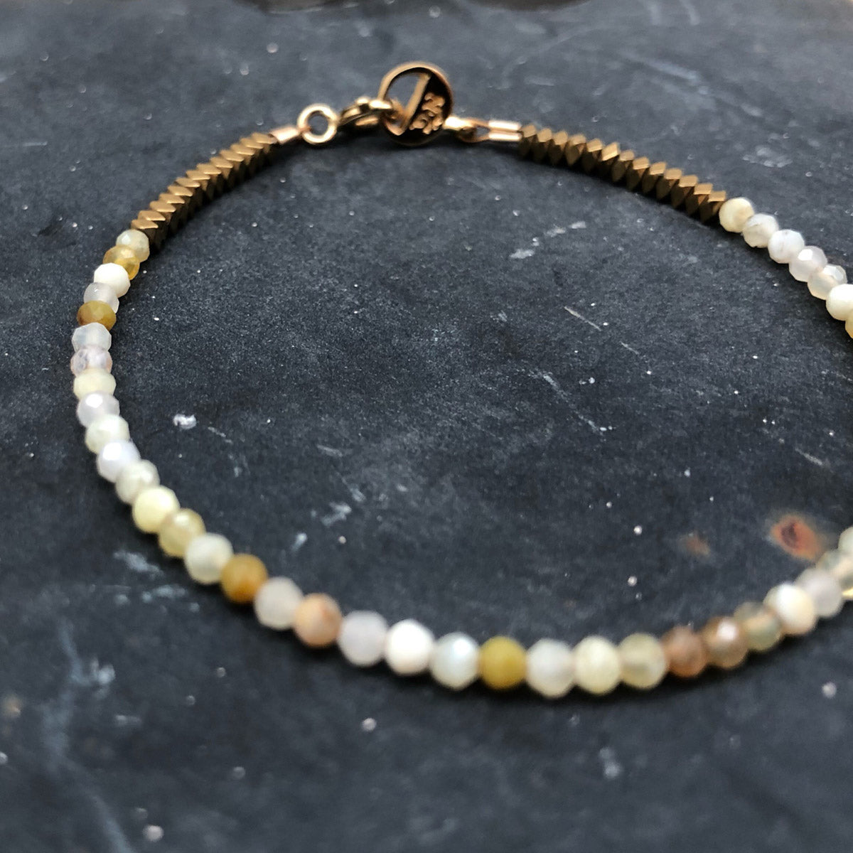Yellow Opal, Hematite Gemstone Beaded Bracelet "Lucky Boy" | Narrow-Gauge Designs