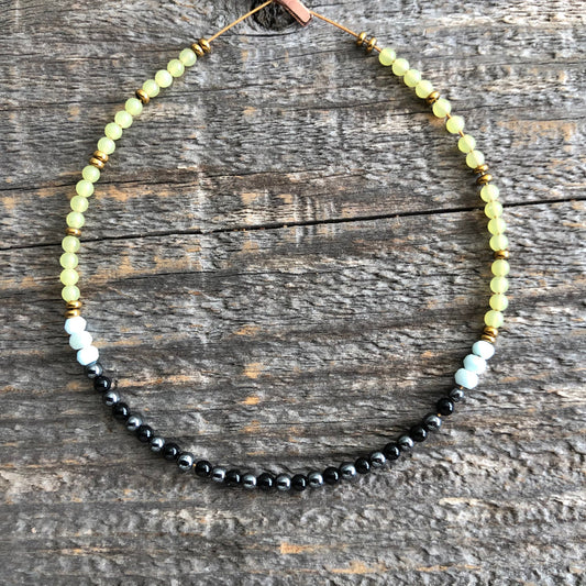 Onyx, Jade and Larimar Gemstone Beaded Bracelet