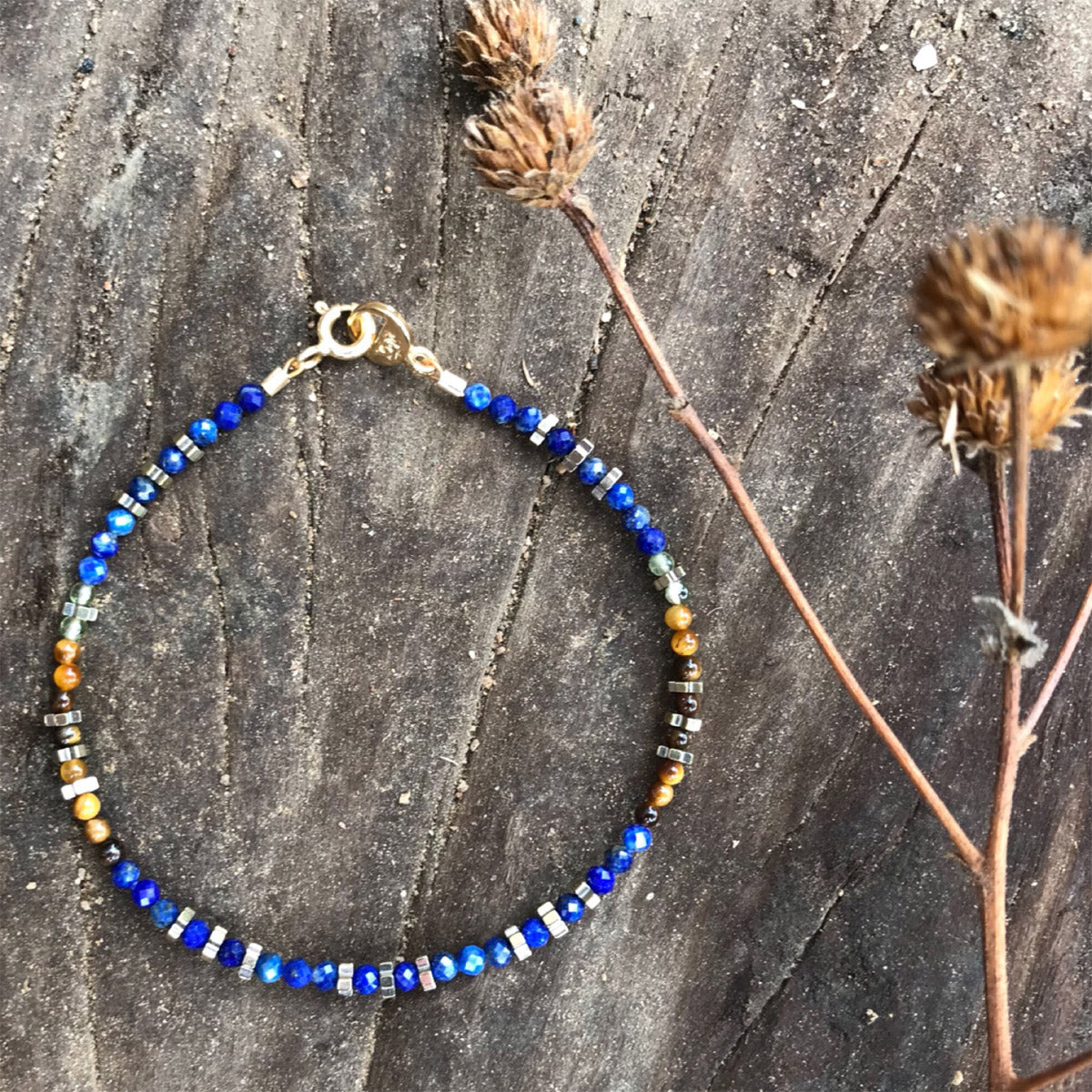 Blue Lapis, Tiger Eye, Hematite, Peridot, Handmade Gemstone Beaded Bracelet "Piedmont" | Narrow-Gauge Designs