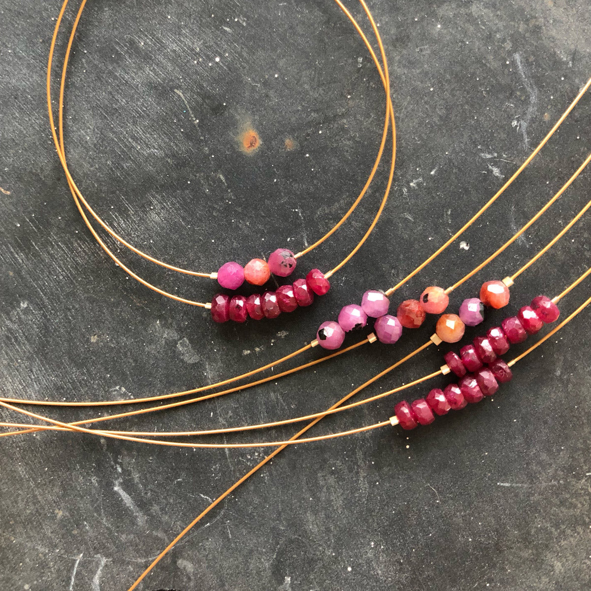 Ruby, Handmade Beaded Gemstone Minimalist Bracelets for Women "Tomboy" | Narrow-Gauge Designs