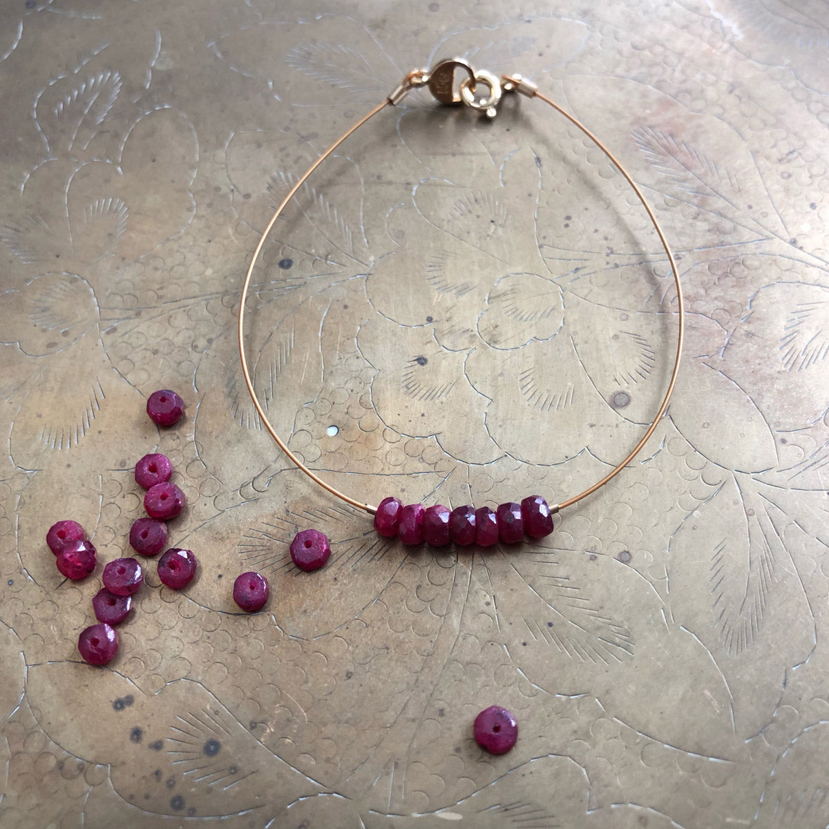 Ruby, Handmade Beaded Gemstone Minimalist Bracelet "Tomboy" | Narrow-Gauge Designs