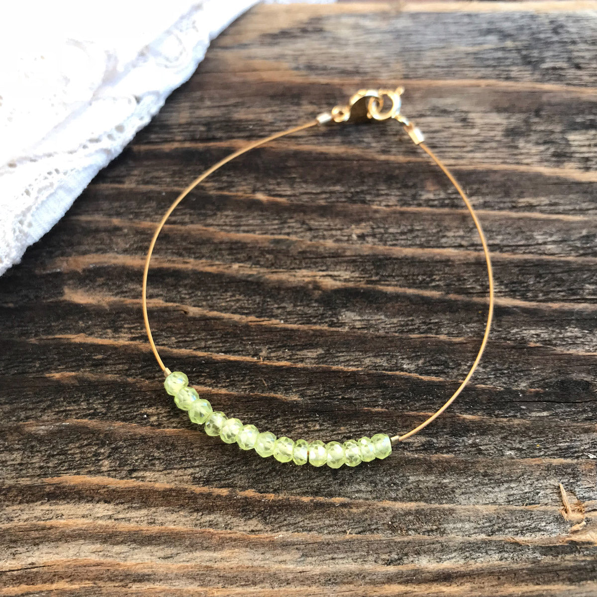 Peridot, Handmade Beaded Gemstone Minimalist Bracelet "Trinidad" | Narrow-Gauge Designs