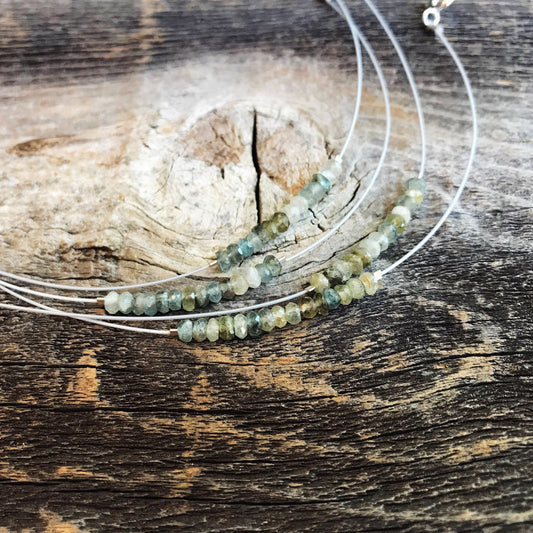 Moss Agate, Handmade Beaded Gemstone Minimalist Bracelets "Tyrone" | Narrow-Gauge Designs