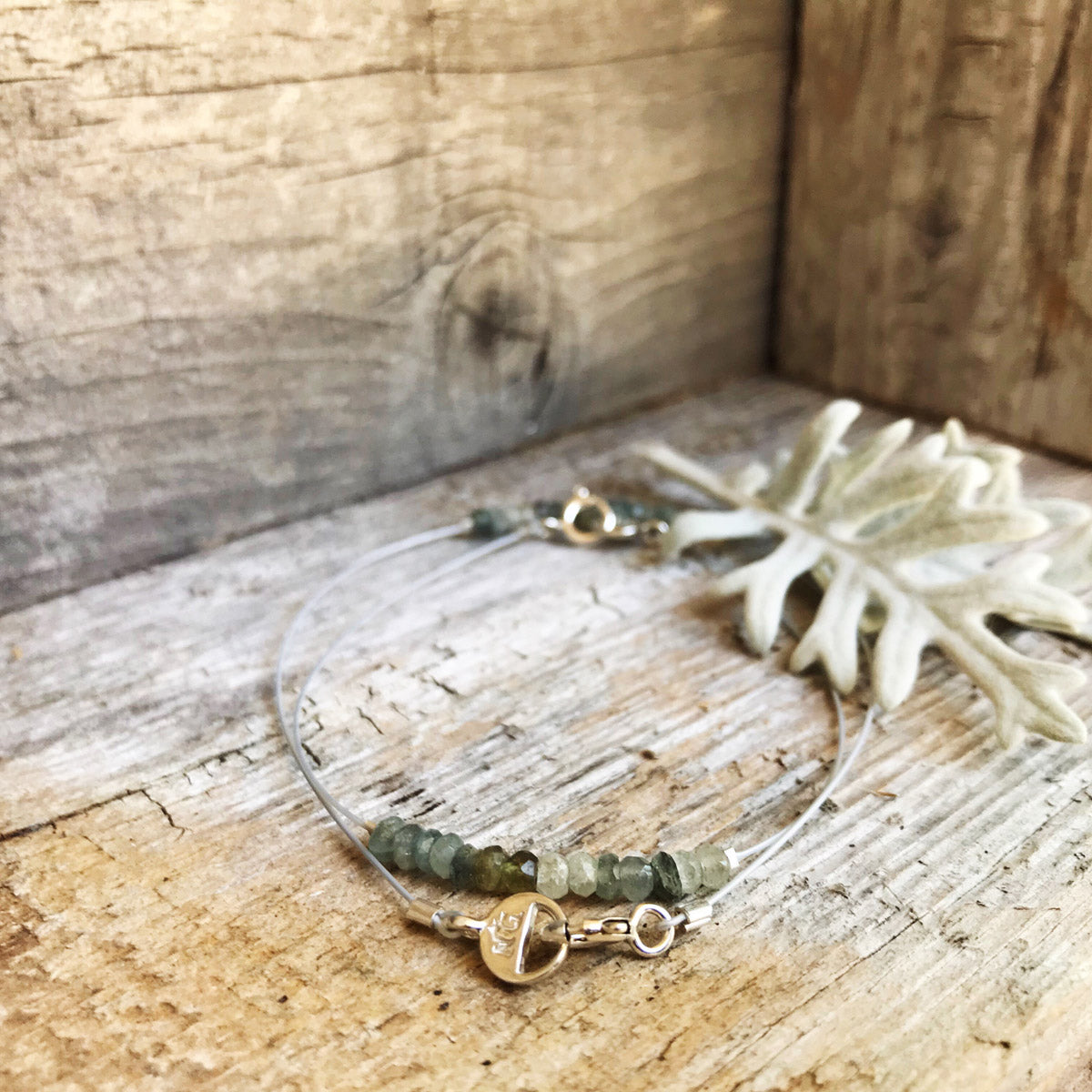 Moss Agate, Handmade Beaded Gemstone Minimalist Bracelets "Tyrone" | Narrow-Gauge Designs